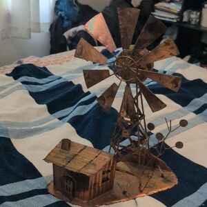 Rustic Metal Windmill Musical Decor